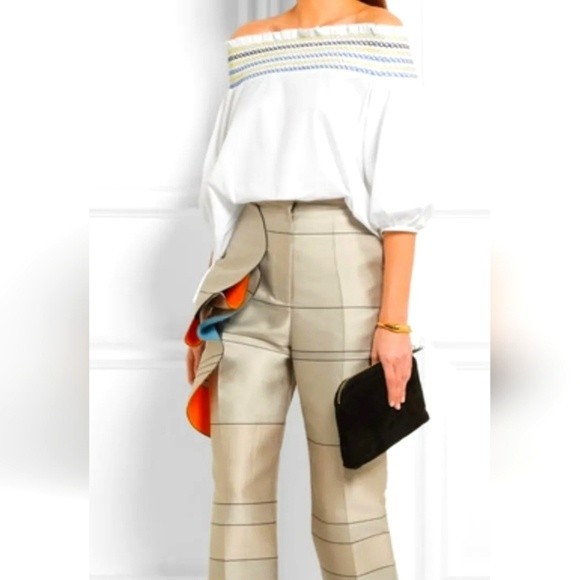 Peter Pilotto Tops - Peter Pilotto Off-White  Off-the-shoulder Embroidered Cotton Top